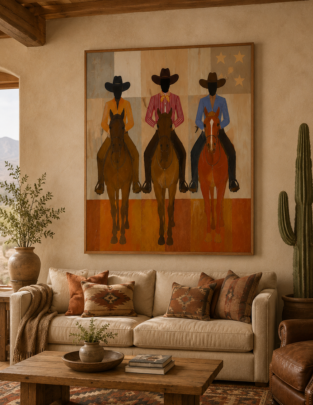Vintage Cowboy Horse Art Three Riders On Horses Canvas Art Unique Animal Themed Wall Decor For Home