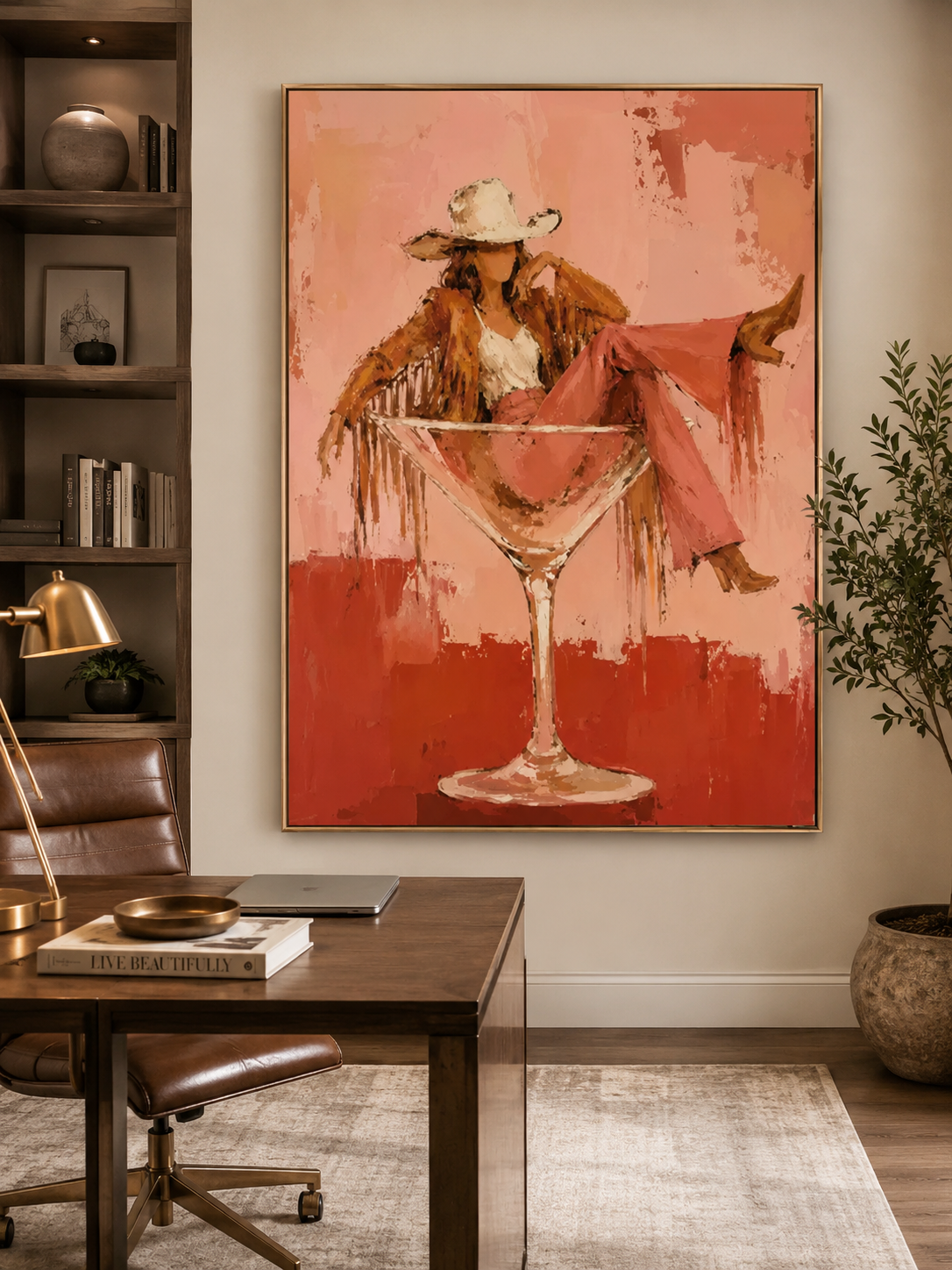 Unique Pink And Red Wall Art Modern Cowboy Theme Painting For Bedroom