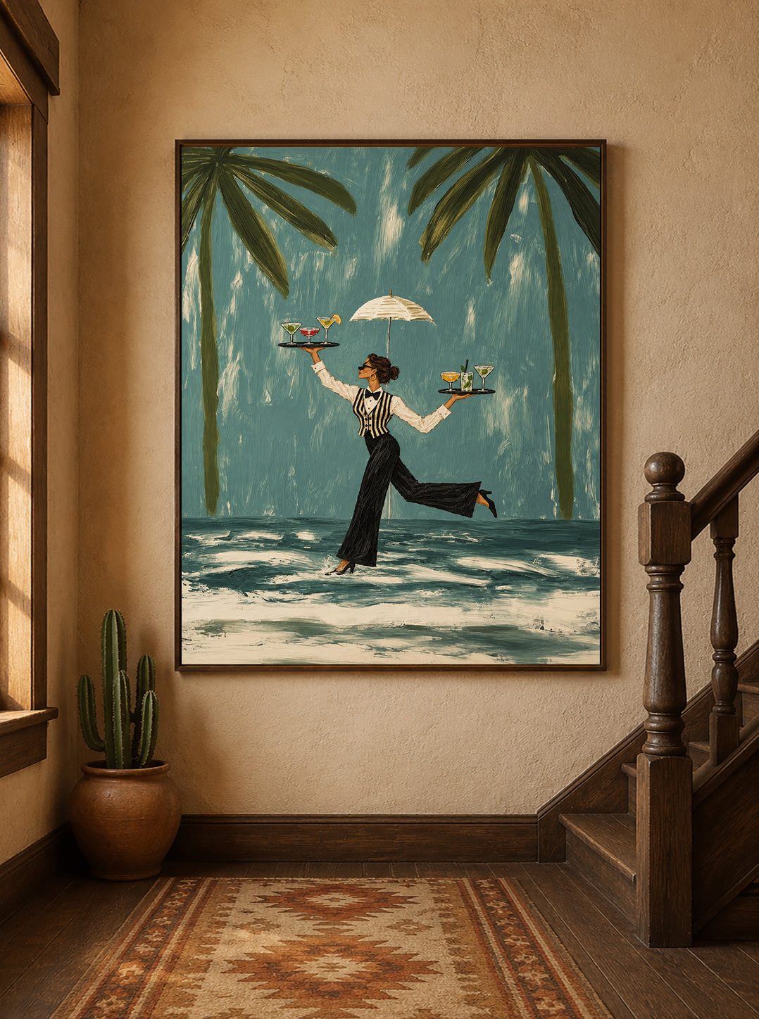 Tropical Bar Wall Art With Palm Trees For Modern Living Rooms
