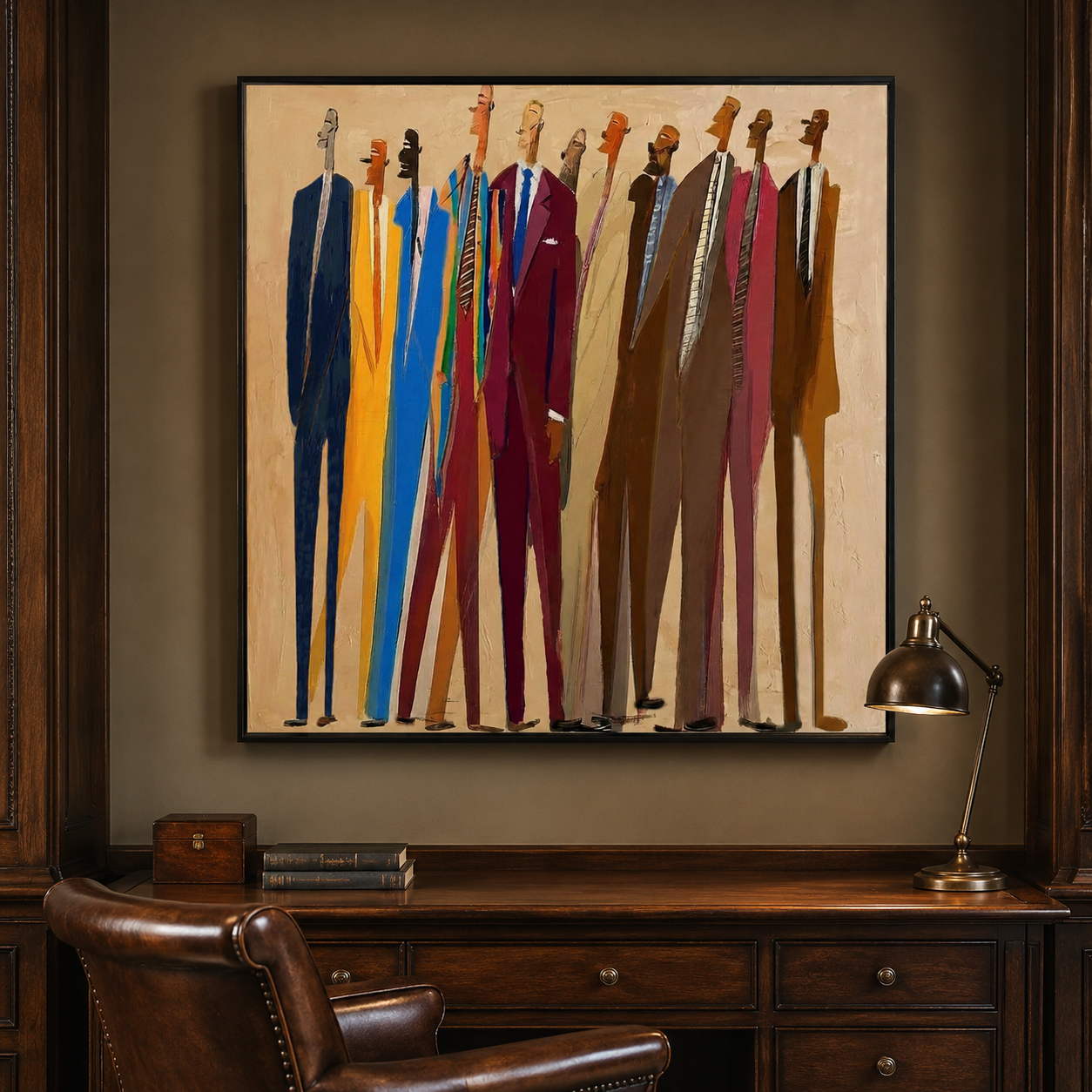 Abstract Men In Suits Painting Modern Figurative Art For Office Decor