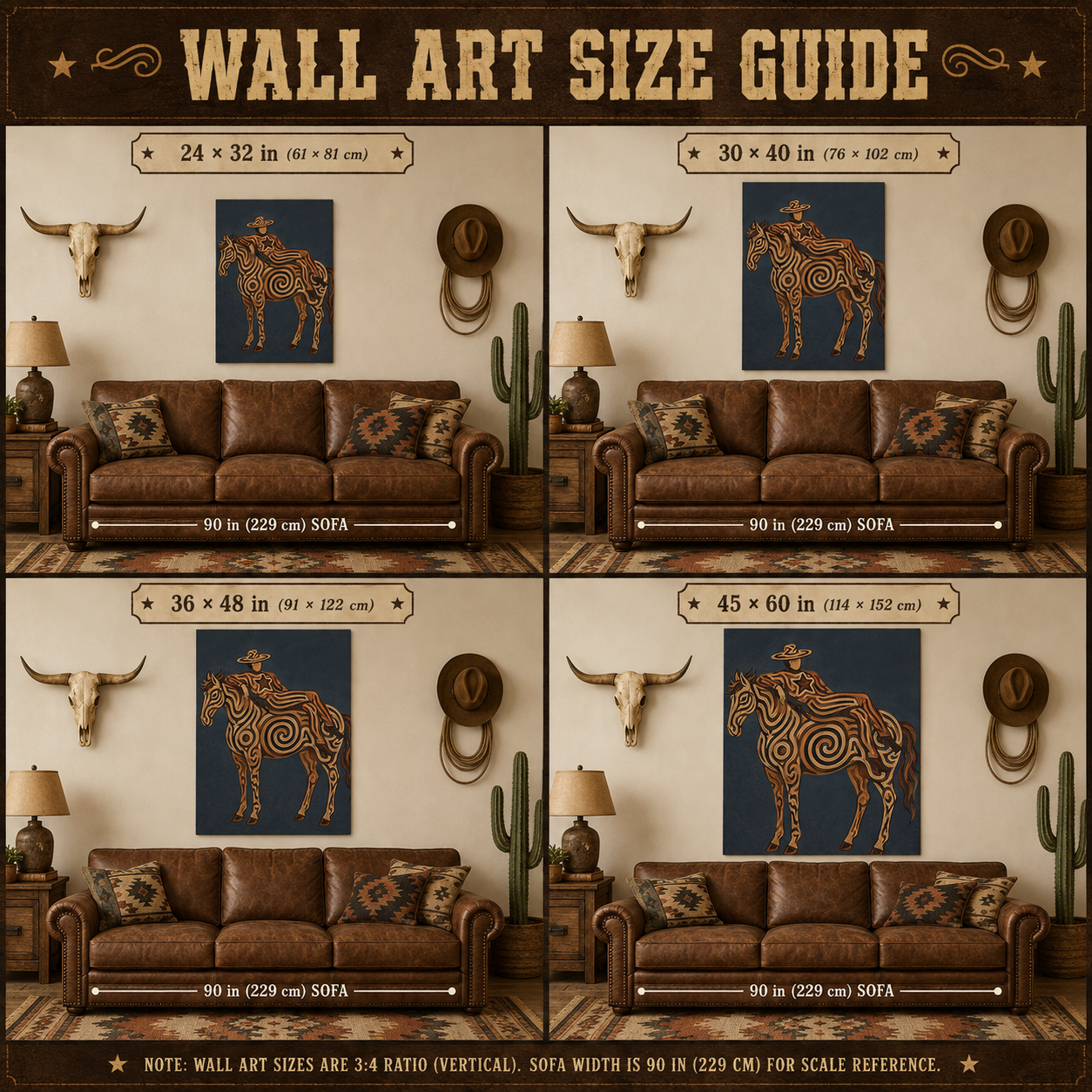 Large Western Horse Painting, Rustic Ranch Home Decor, Abstract Cowboy Style Original Oil Painting