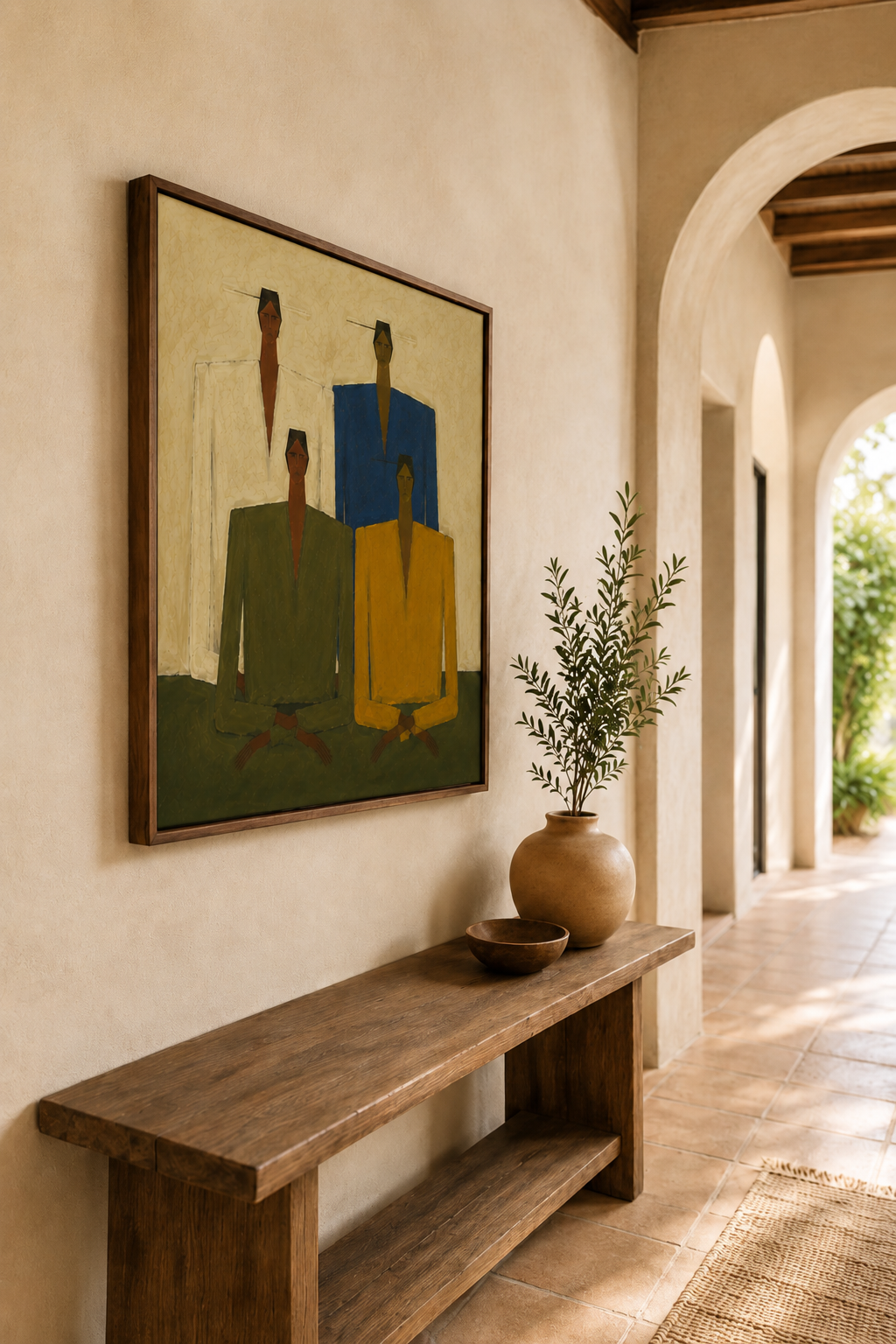 Hand-Painted Minimalist Group Portrait - Large Figurative Wall Art for Modern Home
