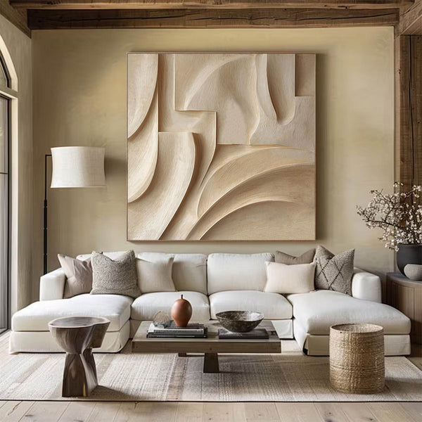 Beige Textured Wall Decor Wood 3D Textured Wall Decor Wood carving wall art
