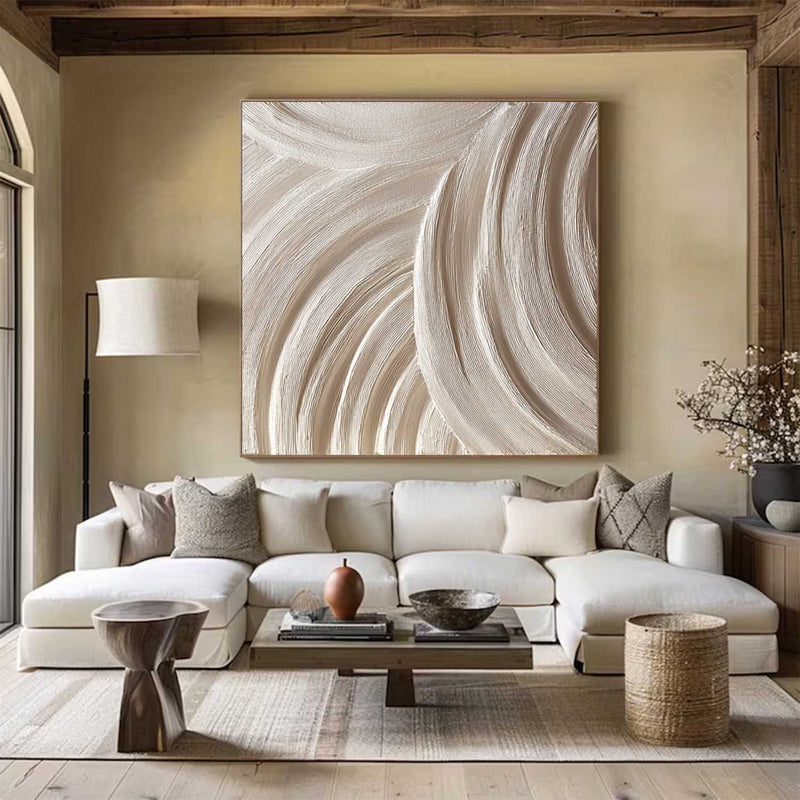 Wood carving wall art Beige Sculptured art 3D Textured Wall Decor