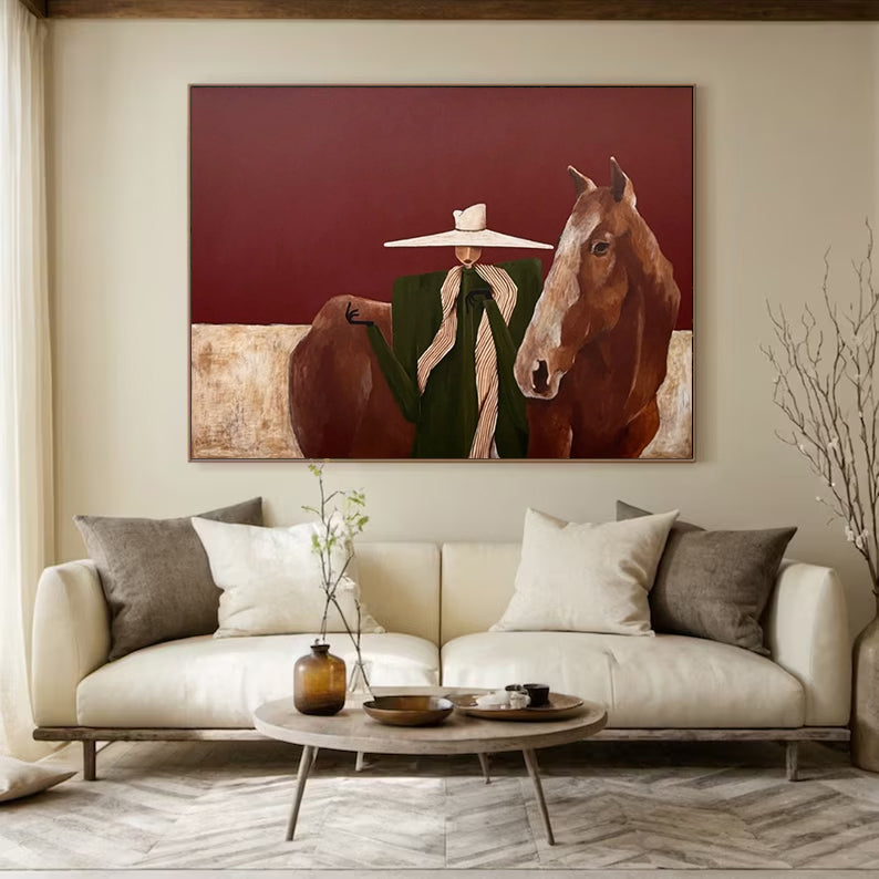 Modern Abstract Horse Art Mid-century Modern Woman and Horse Painting