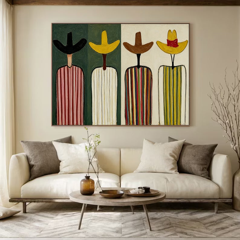 Large Abstract Cowboy Oil Painting on Canvas - Textured Mid-Century Western Wall Art