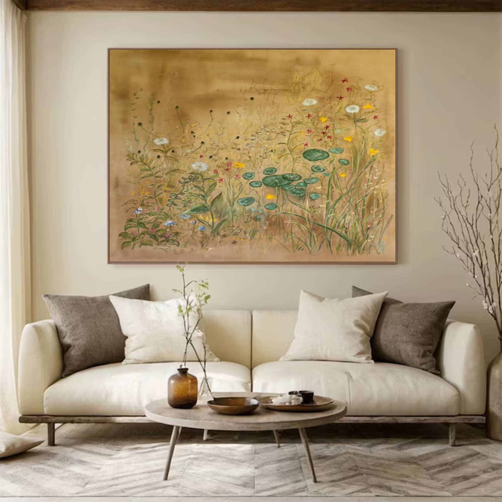 Earth toned flower painting Green plant painting, green graffiti art