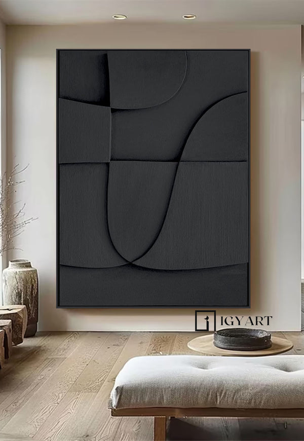 Black Textured Wall art Wood carving wall art Black Sculptured art Painting Black sculptured minimalist art Customized colors