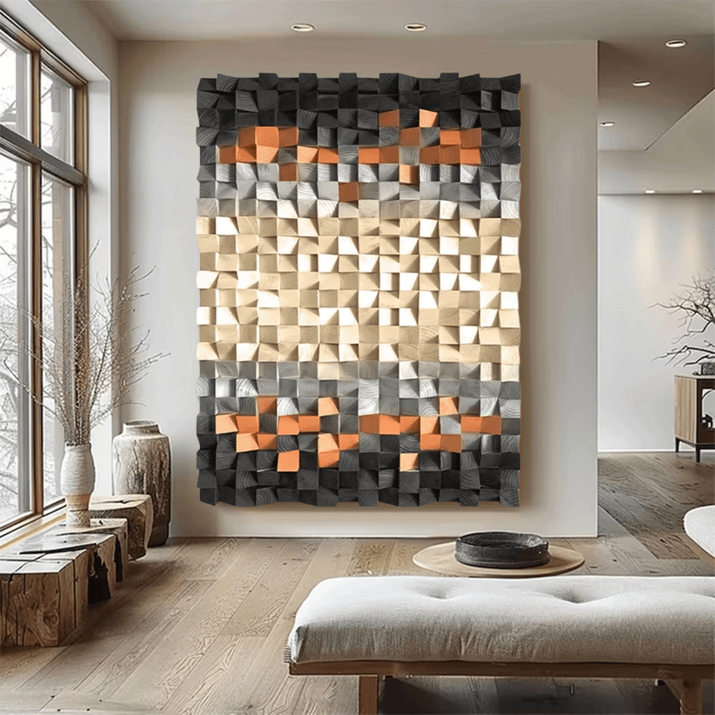 Geometric Wood Art Sculptured art Painting  sculpture Textured Wall Decor Wood Block Art Geometric Wood Wall Art