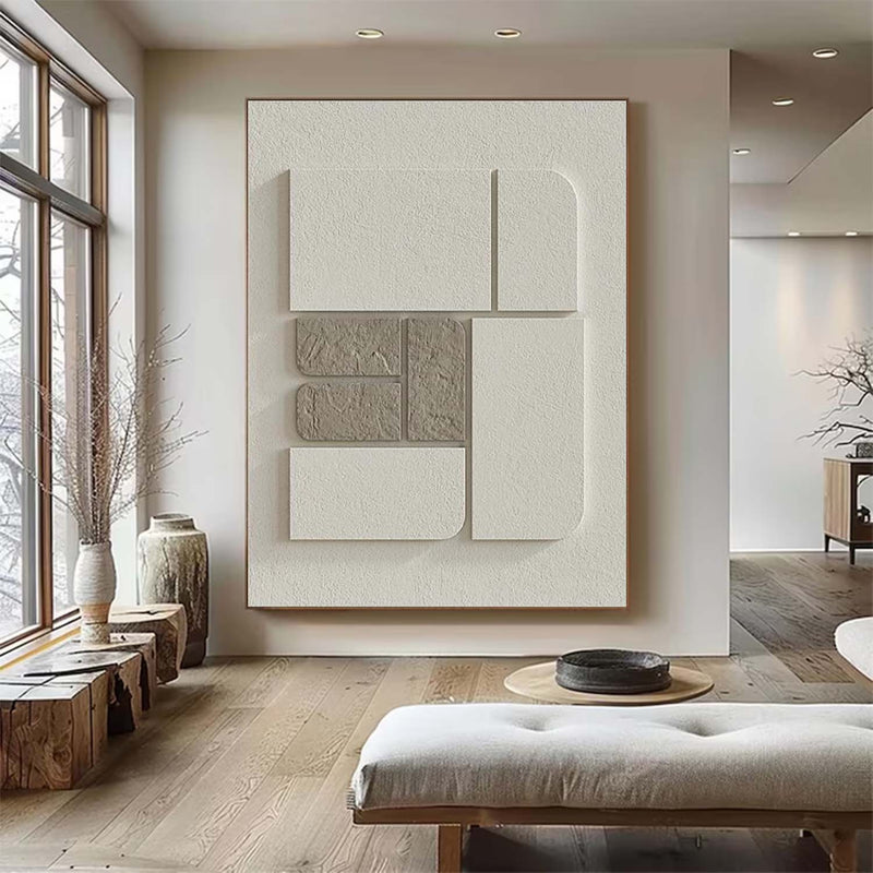 Plaster Painting white Texture 3D Wall Art Cream White Sculptural Wall Art Wood Wall Sculpture