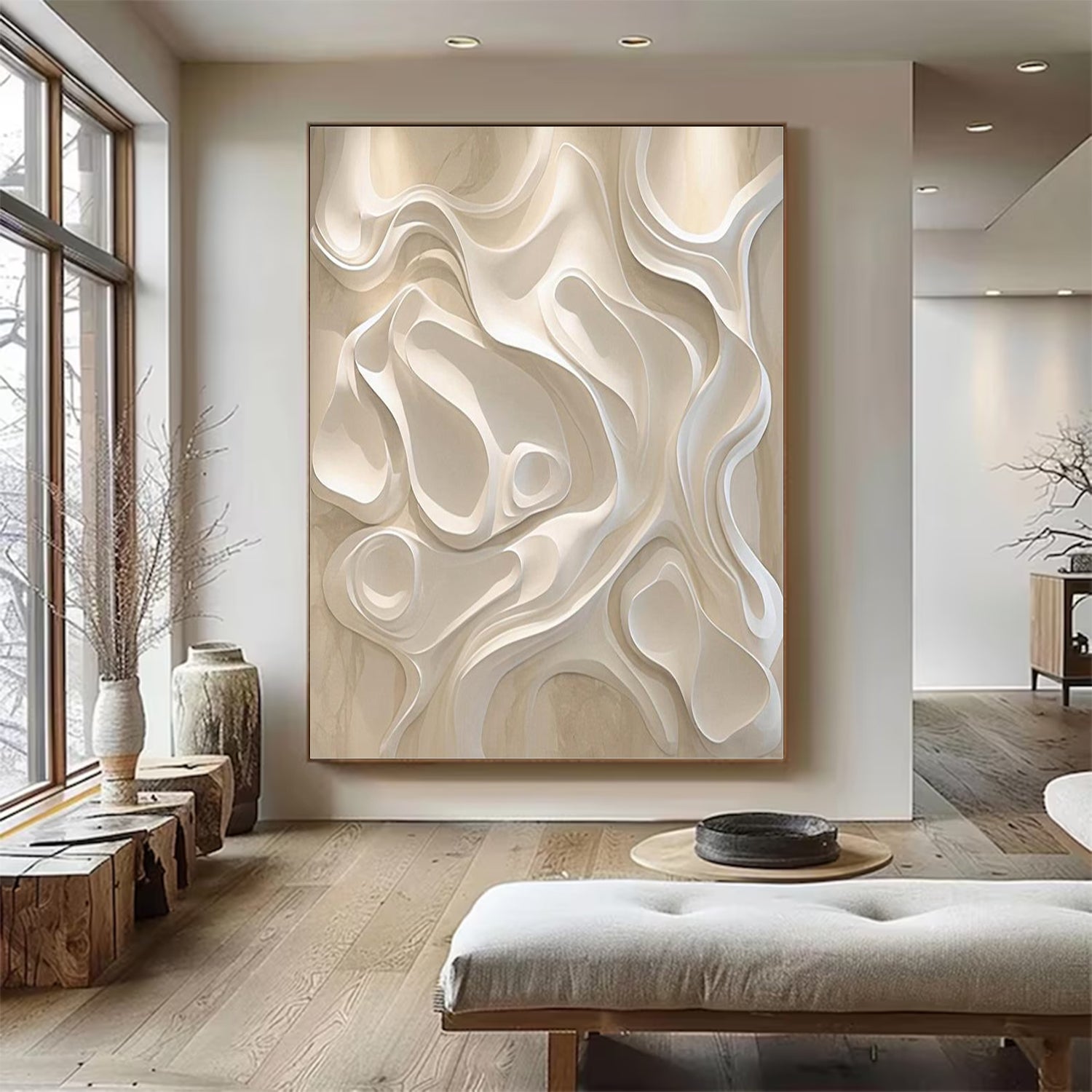 Beige sculpture Textured Wall Decor Beige Geometric Wood Wall Art