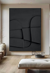 Wood carving wall art Black Sculptured art Painting Black Textured Wall art Black sculptured minimalist art Customized colors