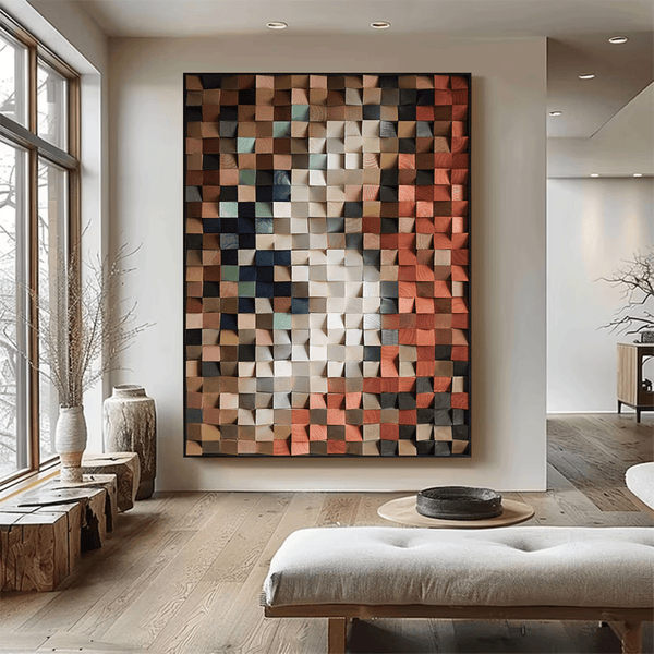 Colorful sculpture Textured Wall Decor Wood Block Art Geometric Wood Art Sculptured art Painting Geometric Wood Wall Art