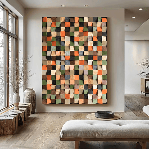 Colorful sculpture Textured Wall Decor Wood Block Art Geometric Wood Art Sculptured art Painting Geometric Wood Wall Art