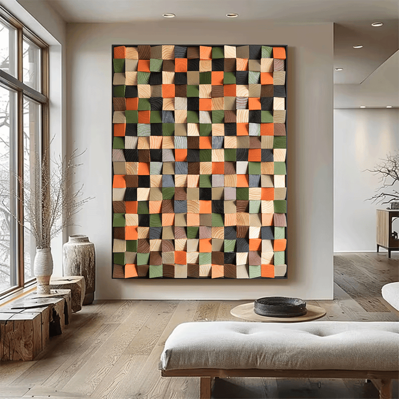 Colorful sculpture Textured Wall Decor Wood Block Art Geometric Wood Art Sculptured art Painting Geometric Wood Wall Art