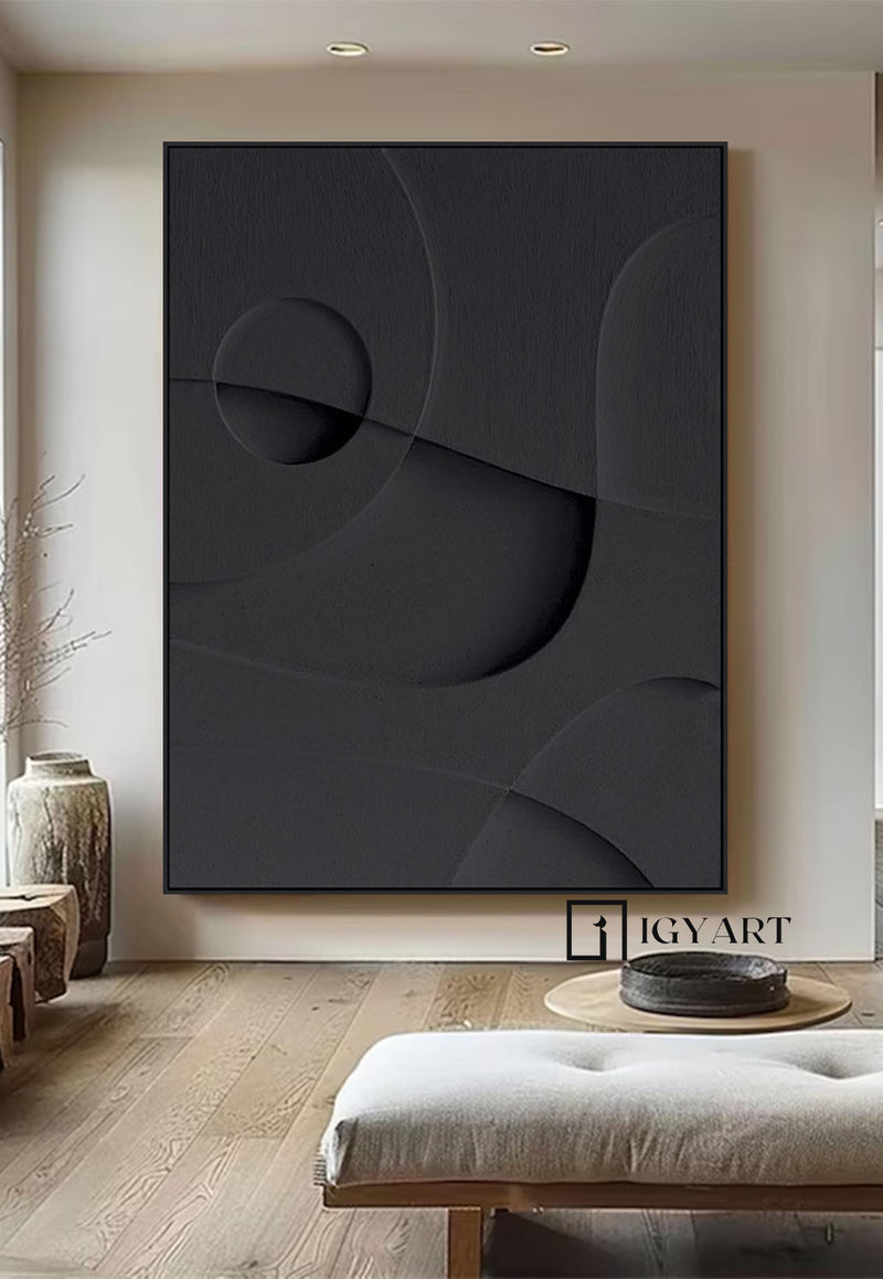 Black Textured Wall art Wood carving wall art Black Sculptured art Painting Black sculptured minimalist art Customized colors