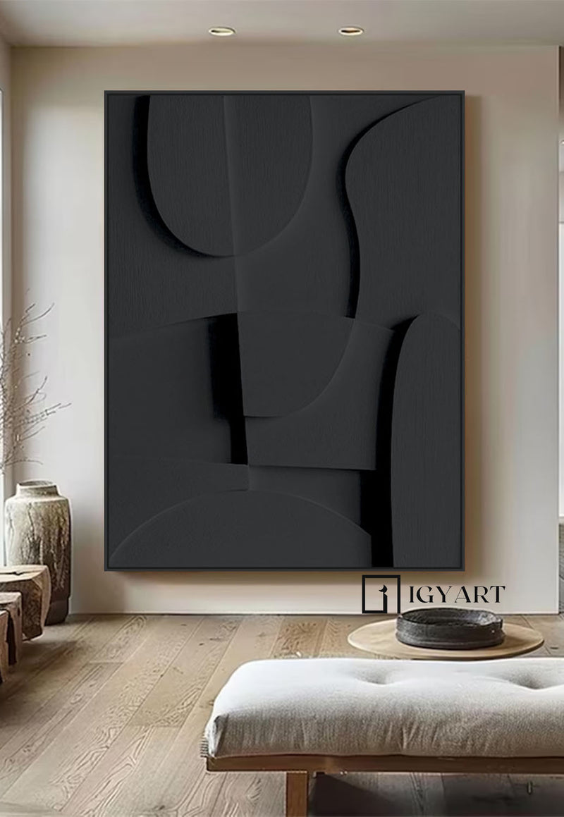 Wood carving wall art Black Textured Wall art Black Sculptured art Painting Customized colors