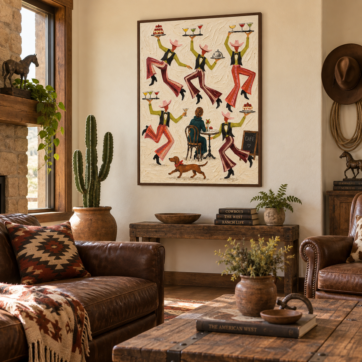 Rustic Dining Room Wall Art Modern Western Café Theme Hand Painted Canvas
