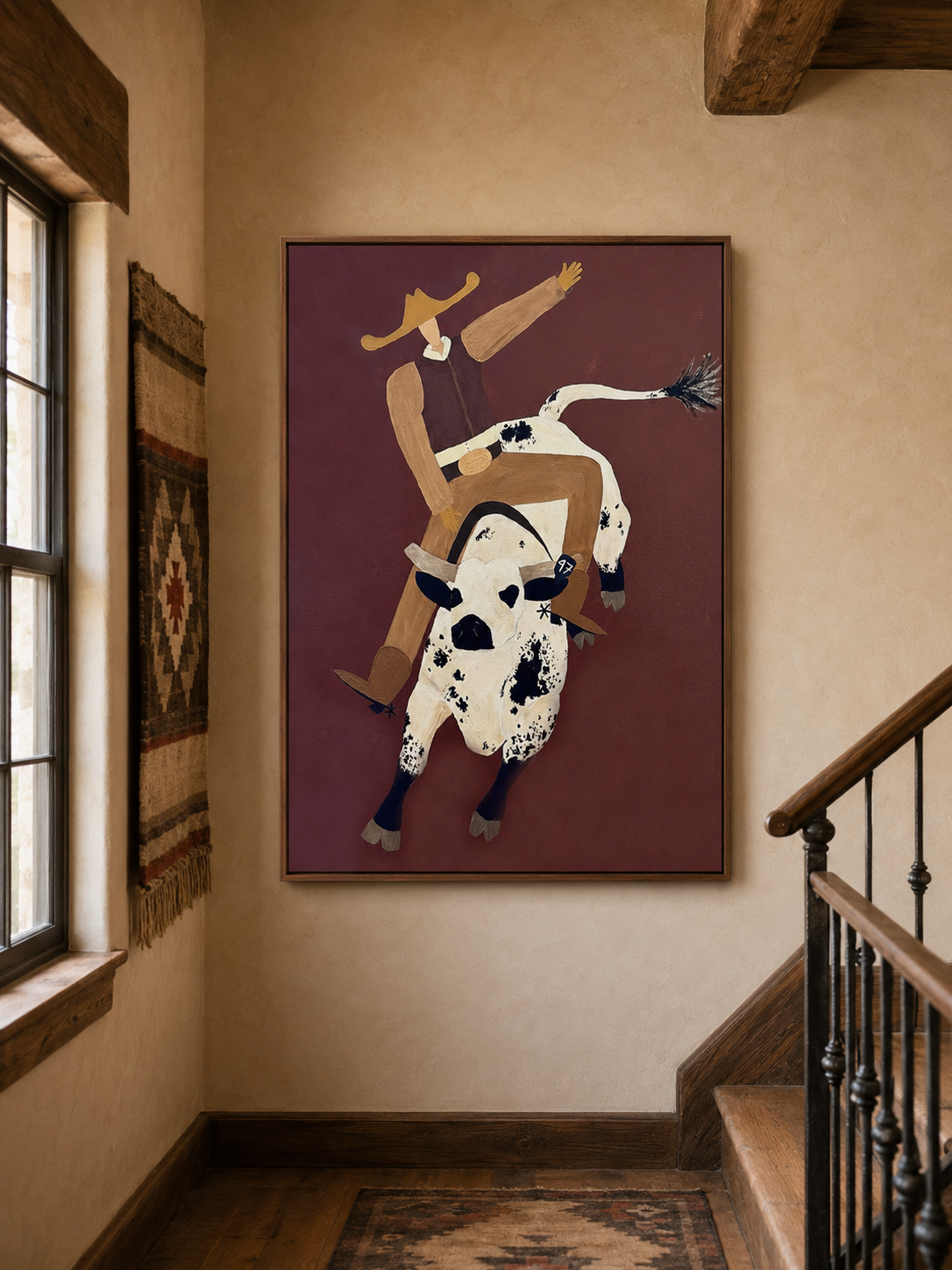Modern Rodeo Bull Art For Man Cave Western Decor Minimalist Cowboy Painting