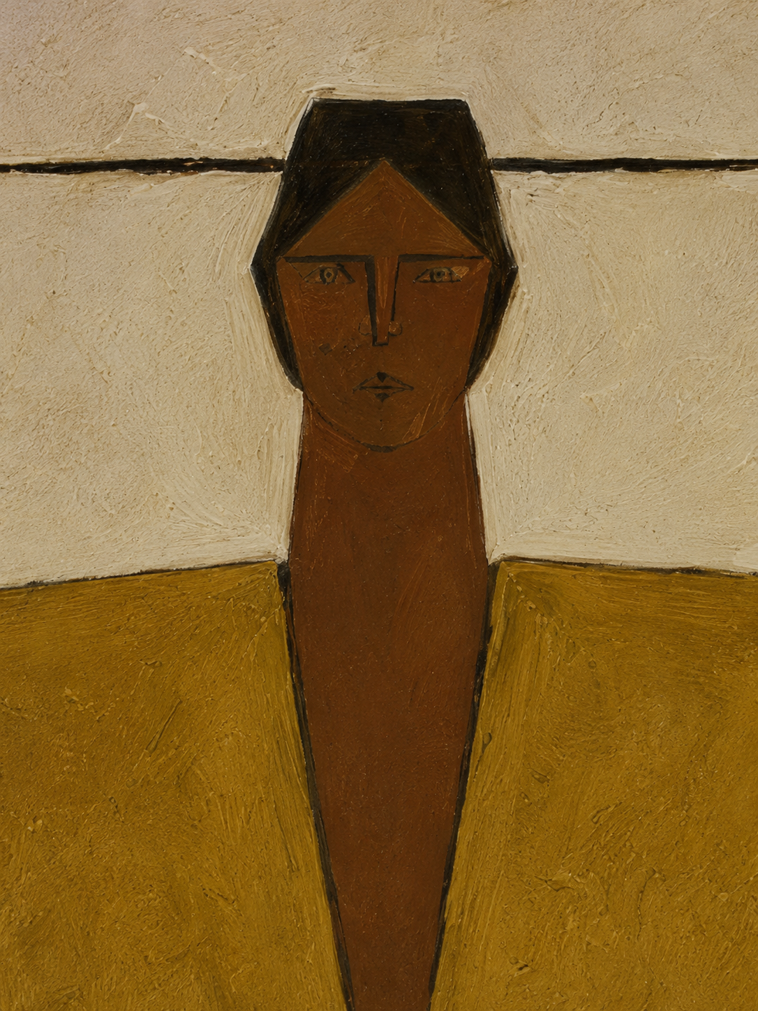 Abstract Figurative Oil Painting In Earth Tones For Mid Century Modern Home Decor