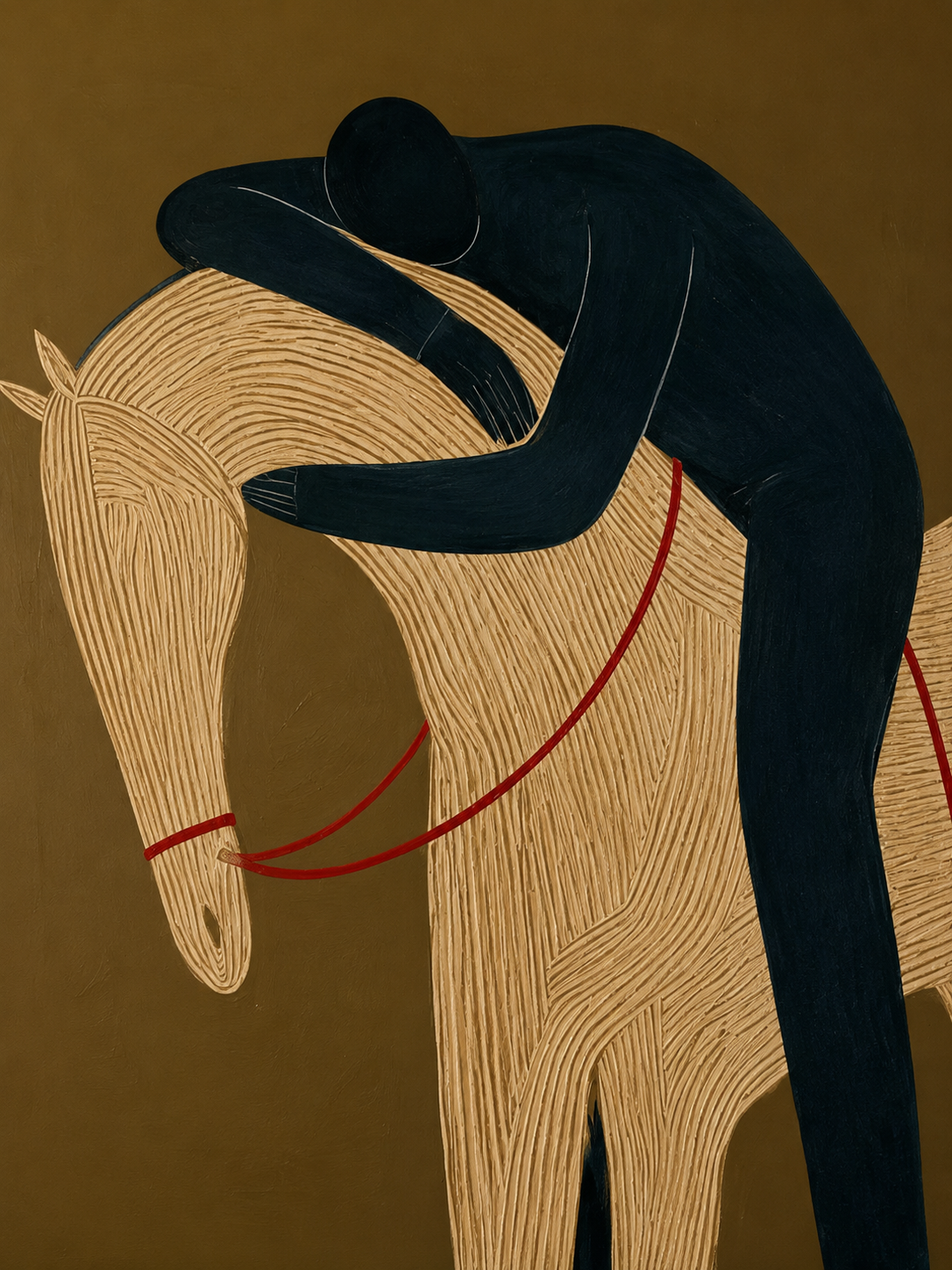 Minimalist Horse Painting With Earth Tones For Modern Living Room Wall Decor Original Canvas Art