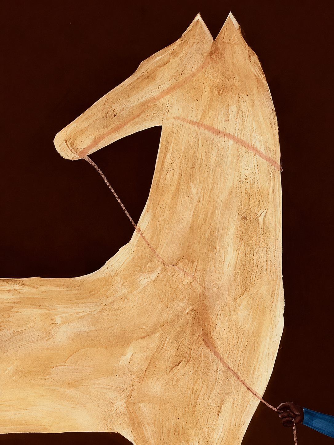 Vintage Horse Artwork Elongated Figure Painting Brown Beige Wall Decor