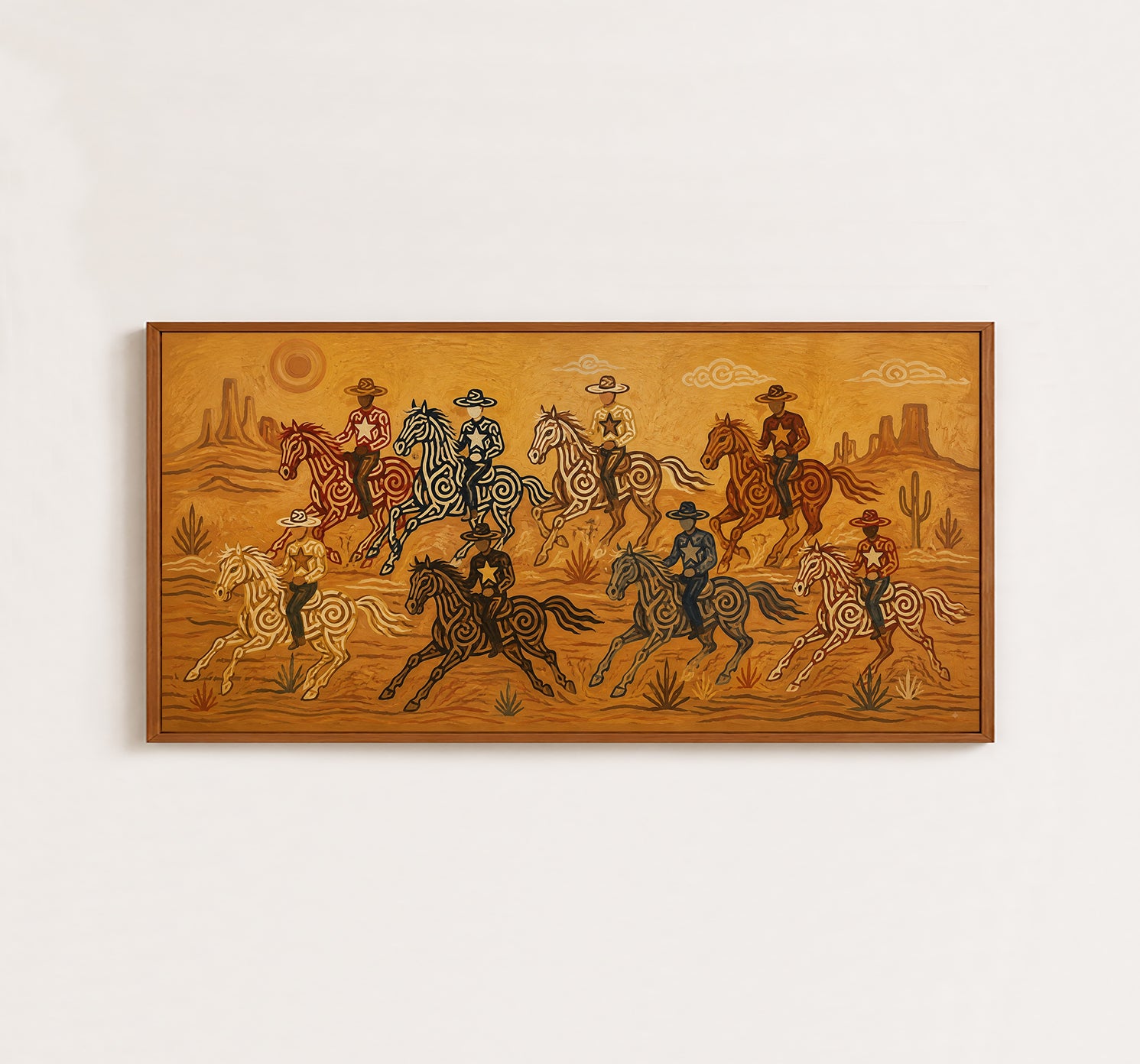 Panoramic Desert Cowboy Painting, Southwestern Horse Riders, Arizona Western Landscape Art