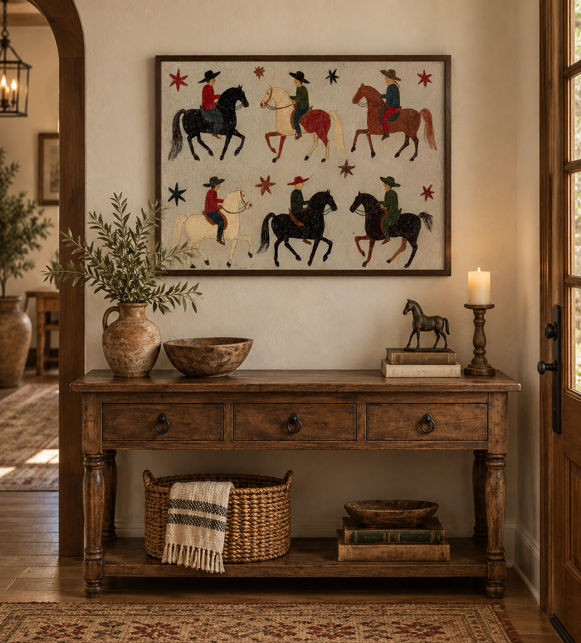 Western Cowboy Art, Cowboy Horse Painting, Southwestern Decor, Ranch Wall Art, Vintage Western Art