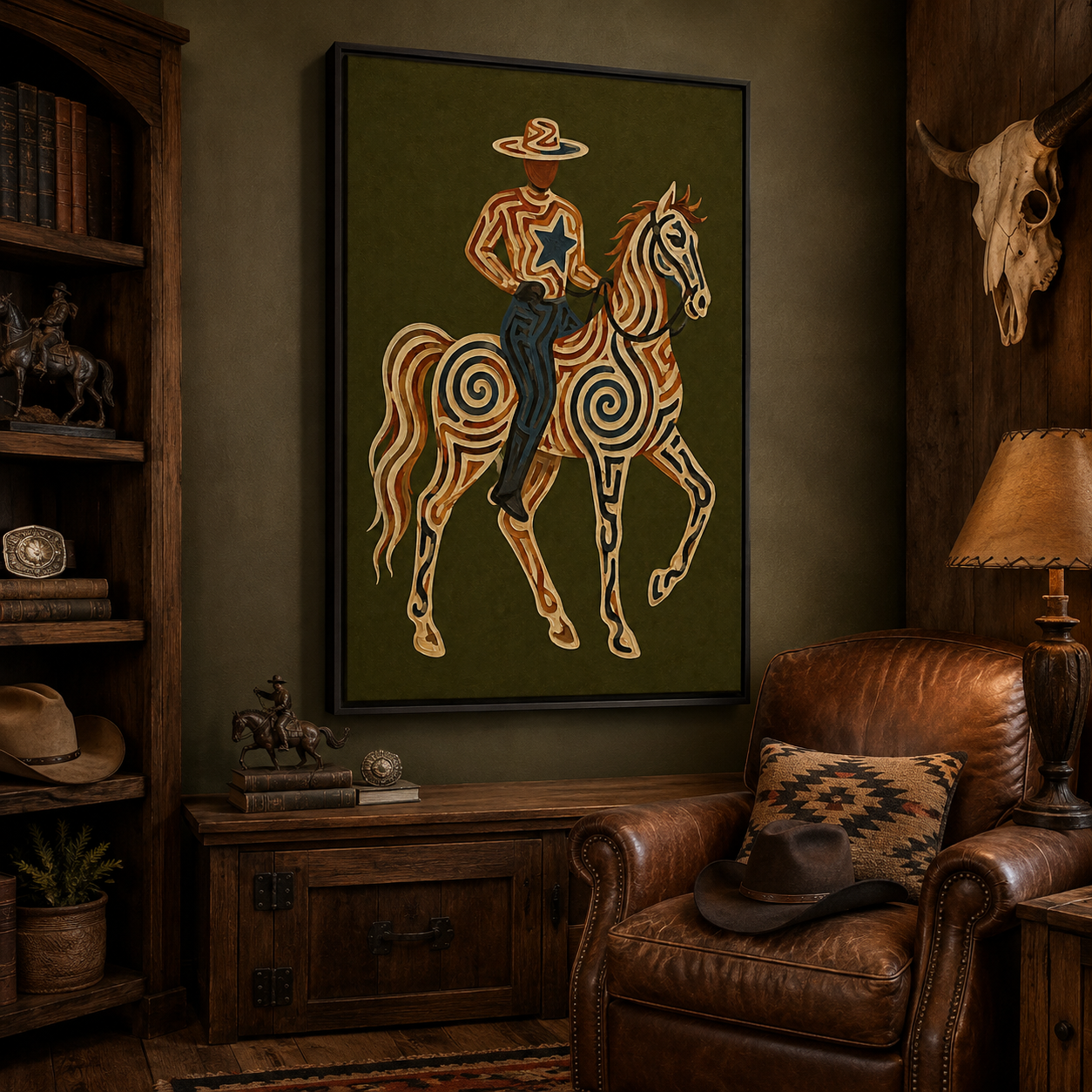 Olive Green Wall Art Southwestern Cowboy Wall Art Gift For Horse Lovers And Ranch Owners