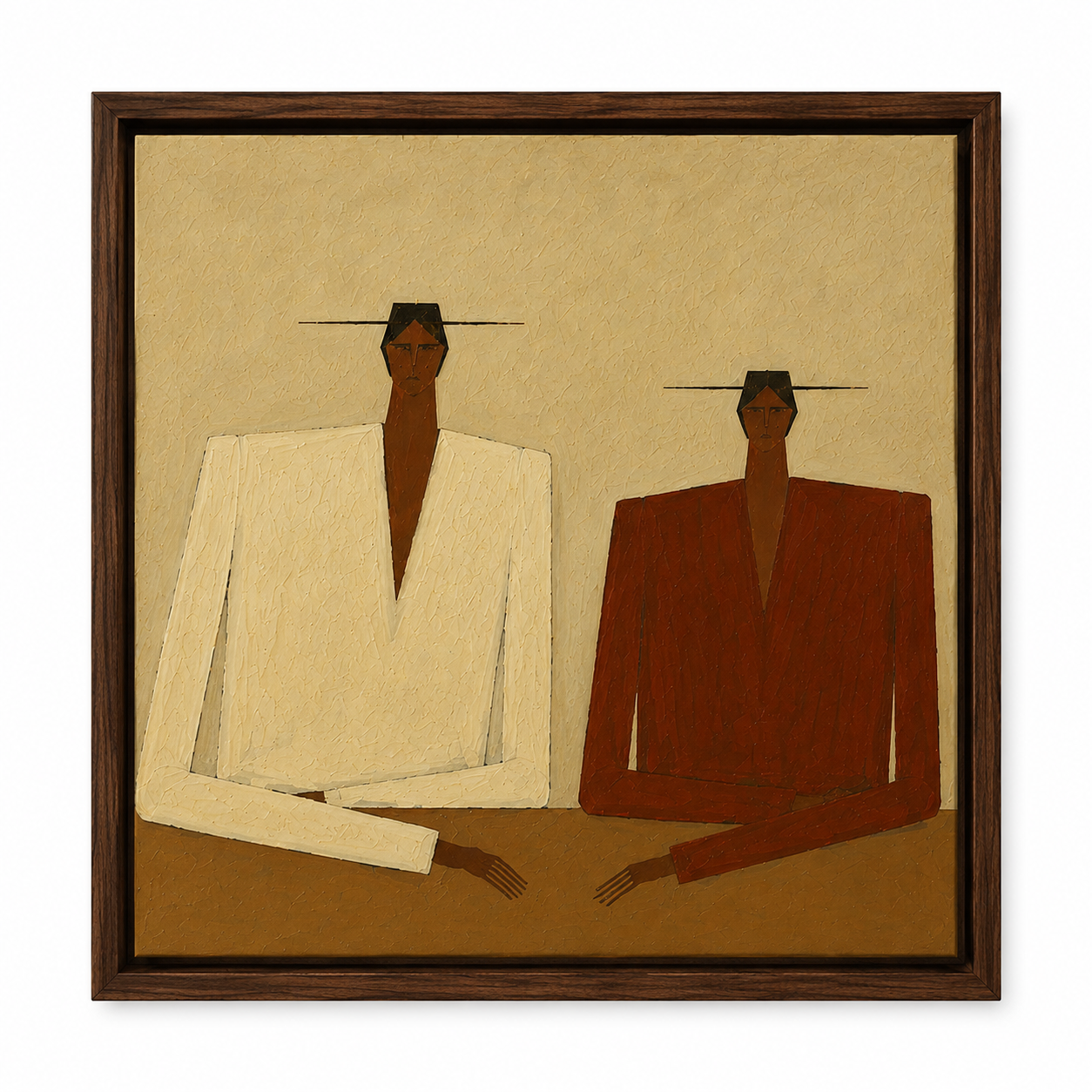 Original Hand-Painted Textured Portrait - Modern Abstract Duo for Wabi-Sabi Decor