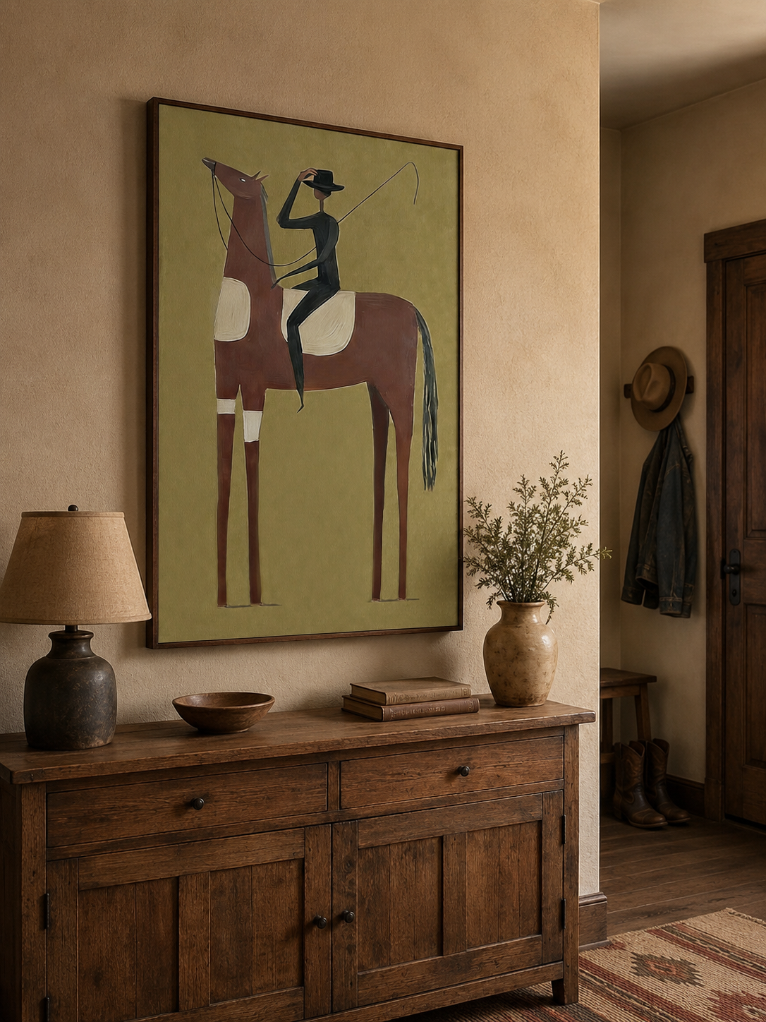 Mid Century Modern Horse Art With Abstract Rider For Living Room Decor