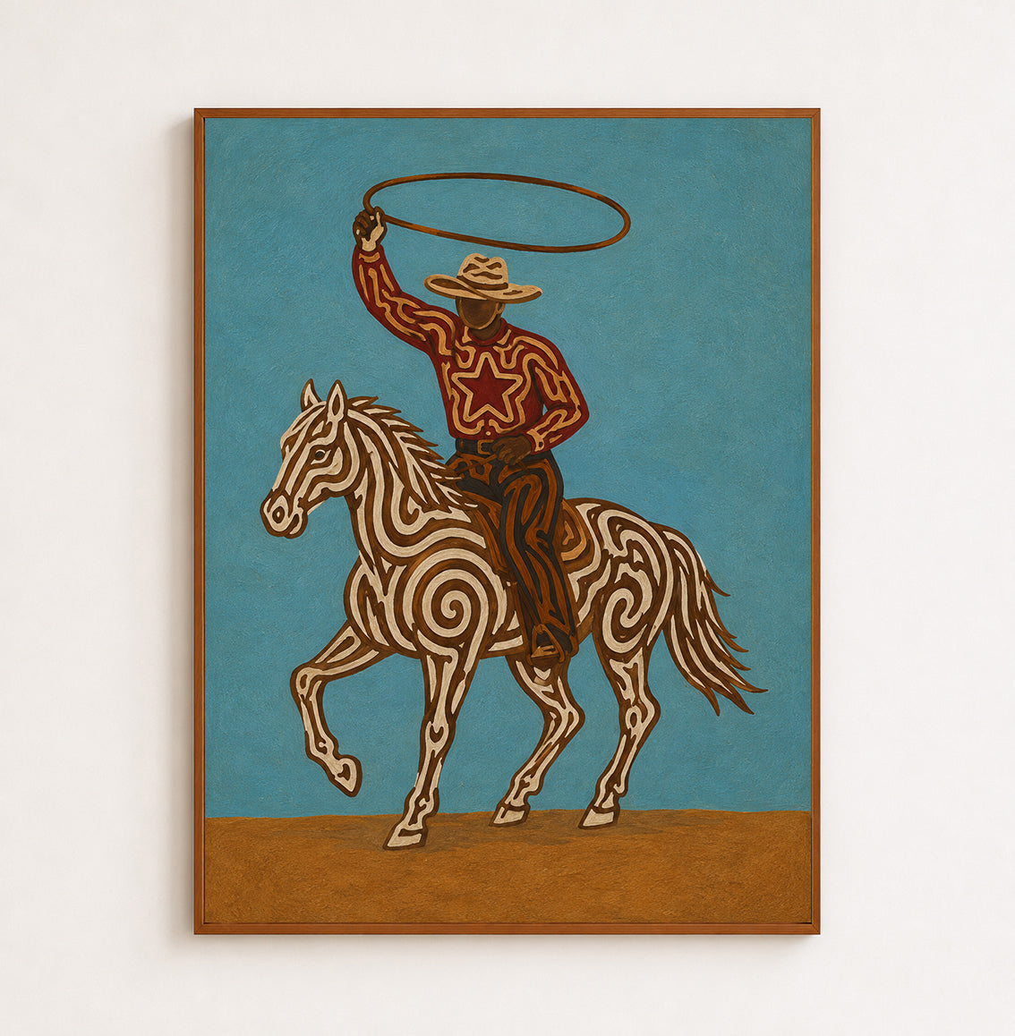 White Horse Cowboy Painting Modern Western Wall Art Original Hand Painted Oil Painting