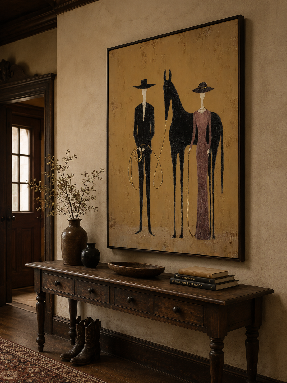 Abstract Equestrian Art For Modern Farmhouse Decor Earthy Tones Original Oil Painting