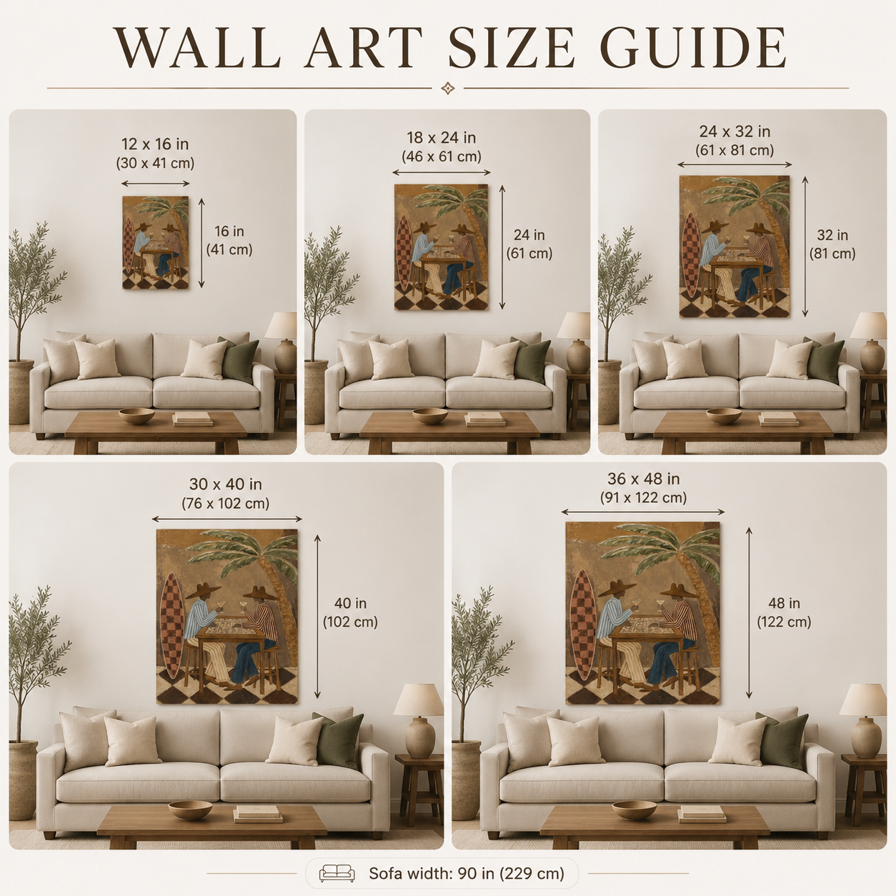 Tropical Surf Bar Painting With Cowboy Hats And Palm Tree For Coastal Living Room Decor