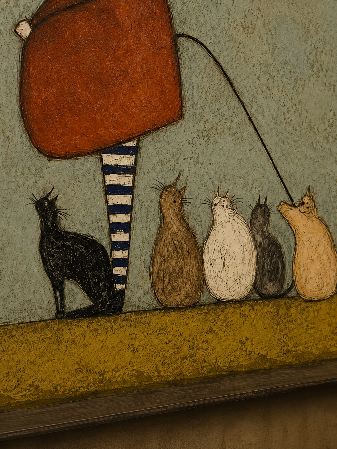 Whimsical Cat Lady Painting With Black Cats Folk Art For Modern Home Decor