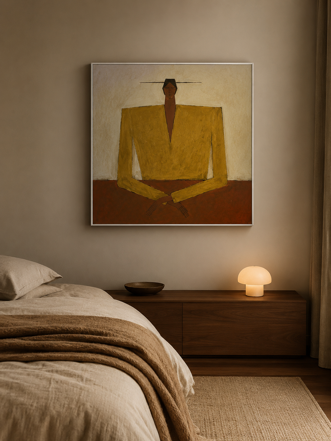 Abstract Figurative Oil Painting In Earth Tones For Mid Century Modern Home Decor