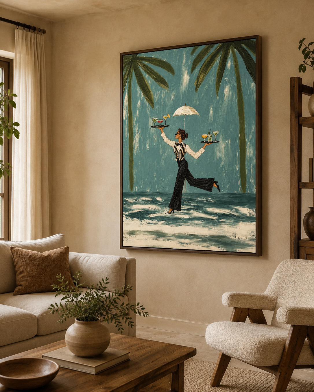 Tropical Bar Wall Art With Palm Trees For Modern Living Rooms