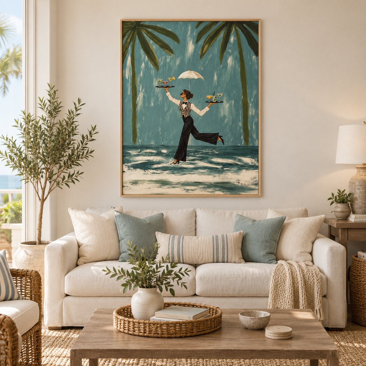 Tropical Bar Wall Art With Palm Trees For Modern Living Rooms