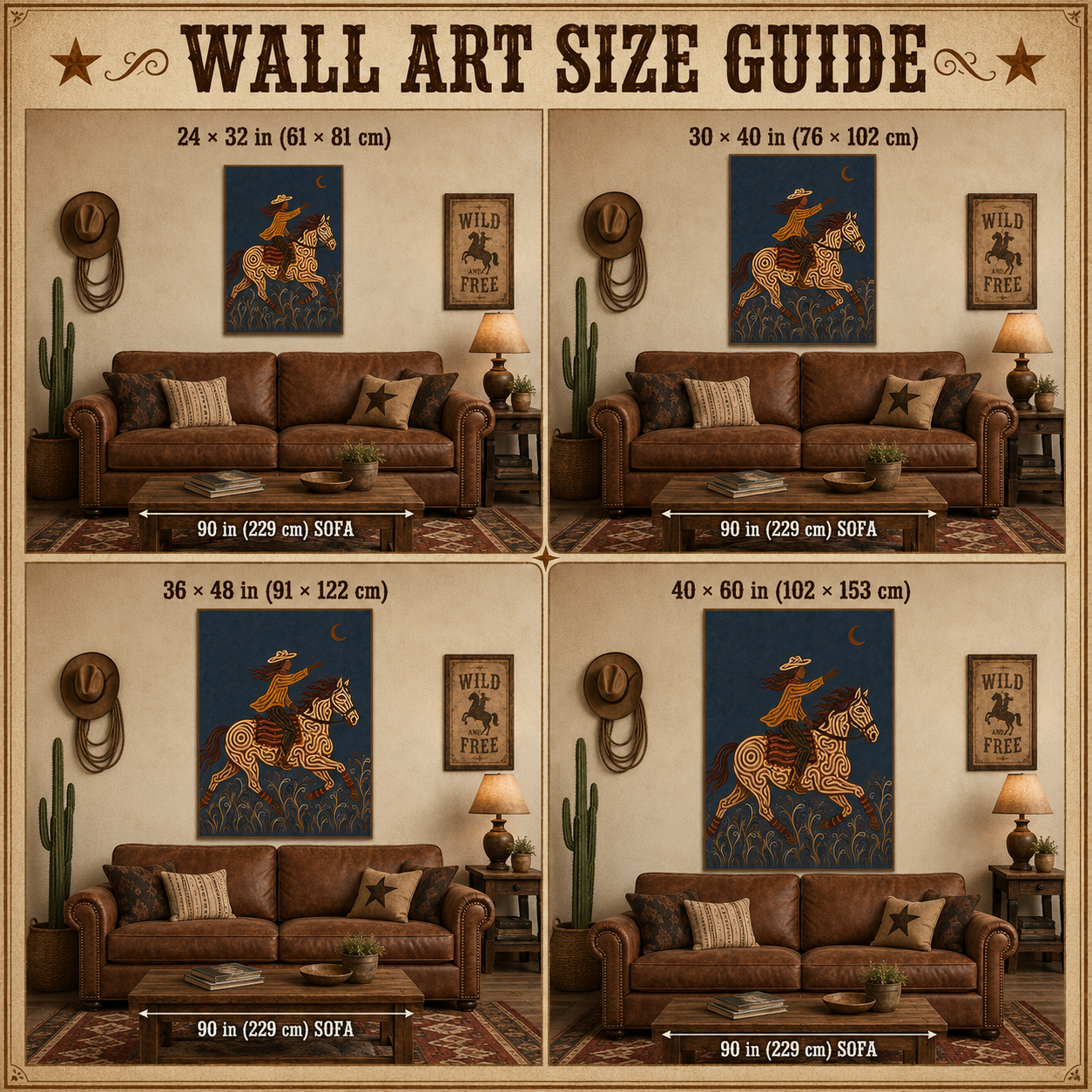 Wild West Cowboy Riding Horse Painting, Rodeo Western Wall Art, Southwestern Ranch Decor