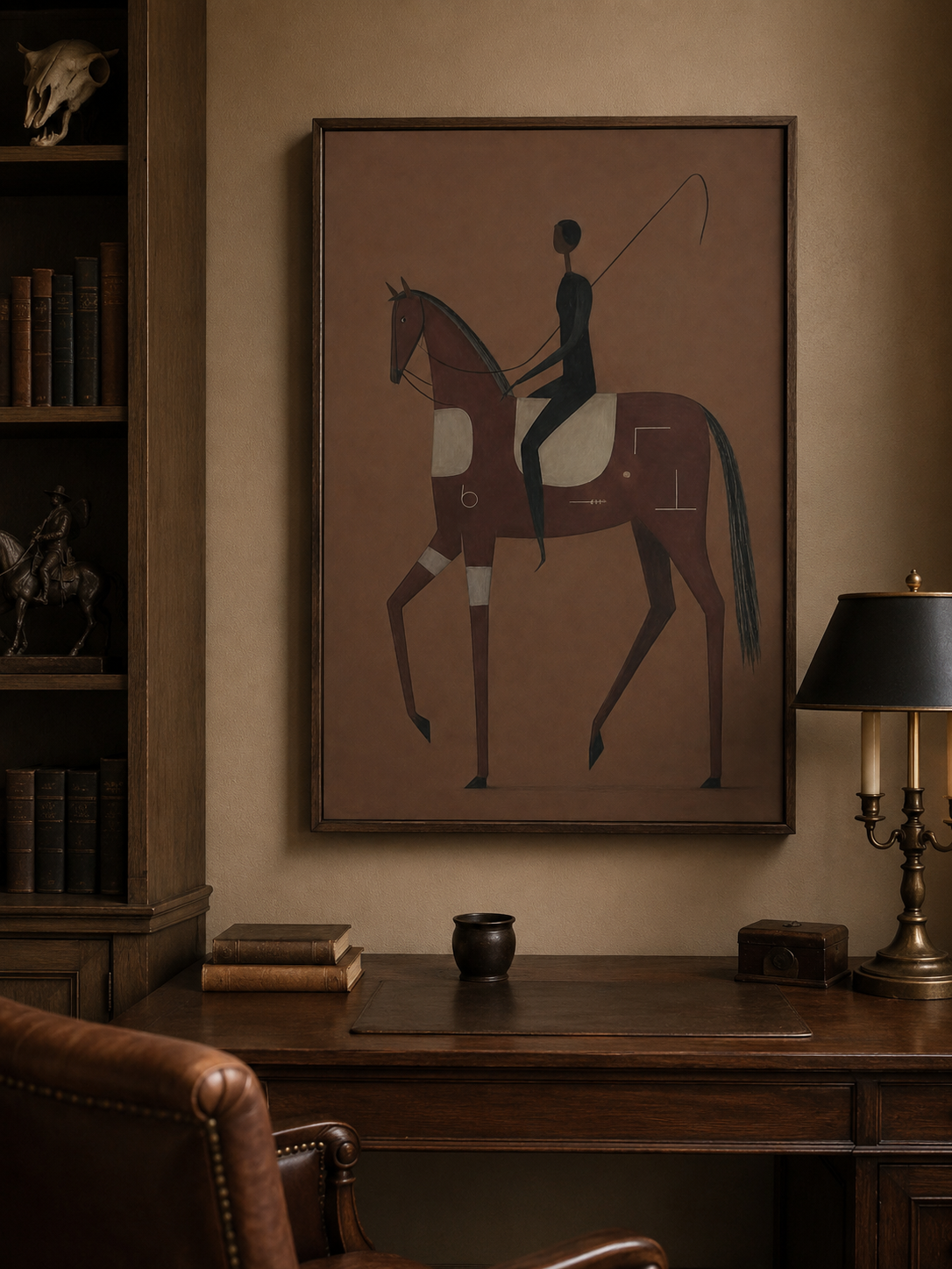 Minimalist Horse And Rider Painting Brown Earth Tones Original Oil Art