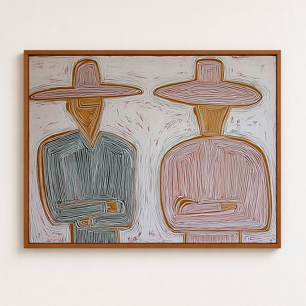 Mediterranean Minimalist Figure Painting With Earthy Tones For Modern Living Room Wall Art