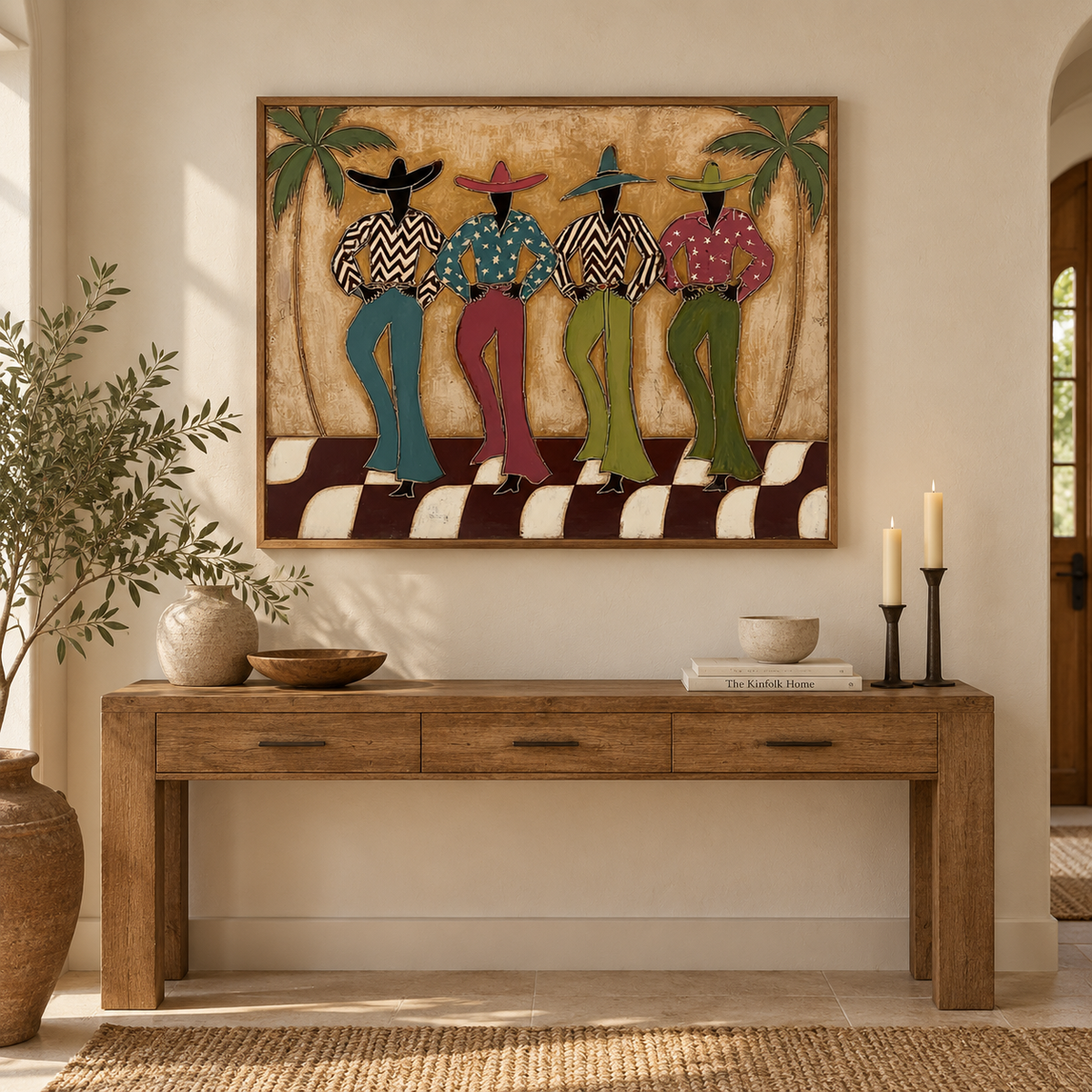 Bohemian Retro Cowboy Painting Original Canvas Art For Southwestern Home Decor