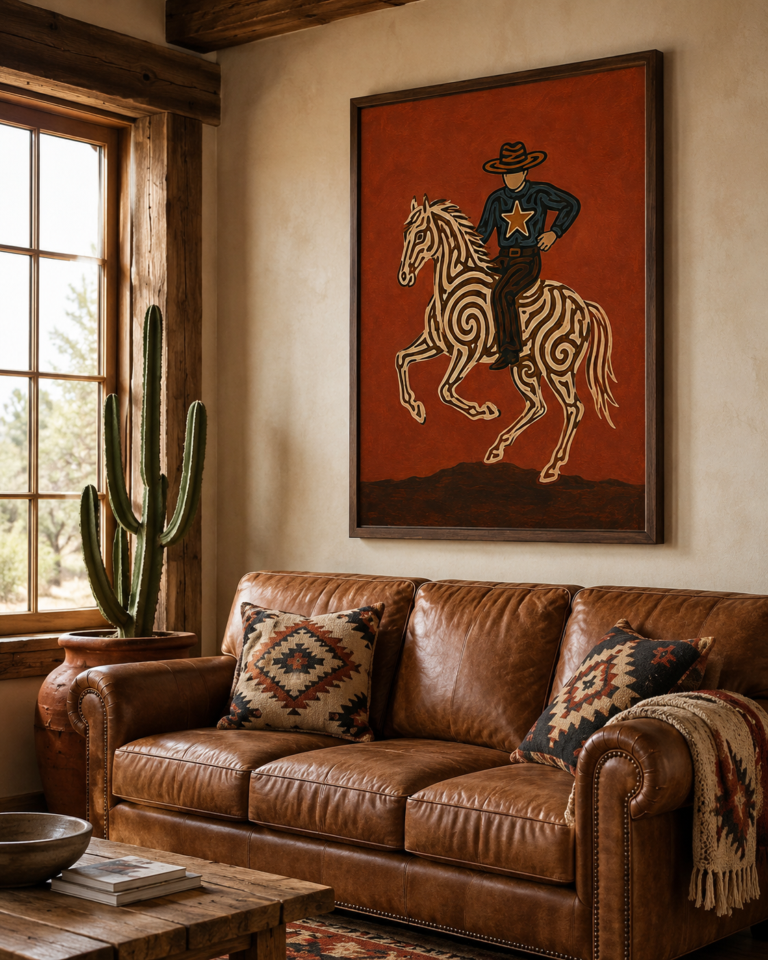 Southwestern Folk Wall Art American Western Decor Art Retro Cowboy Painting On Canvas