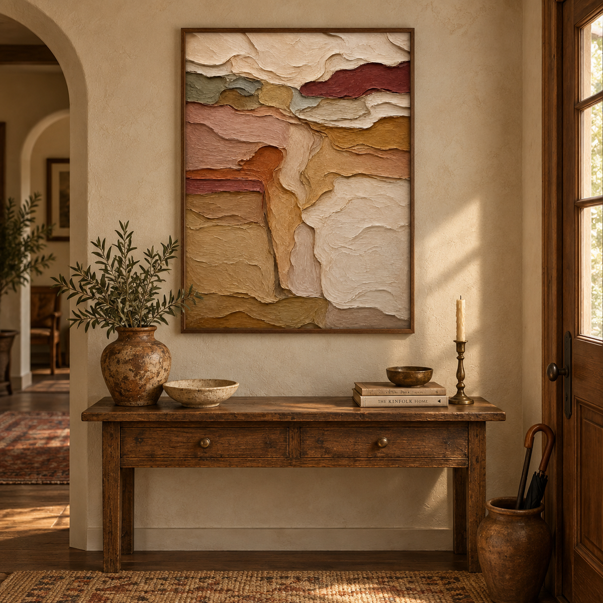 Textured Earth Tone Abstract Painting | Cream Sand Impasto Landscape Art