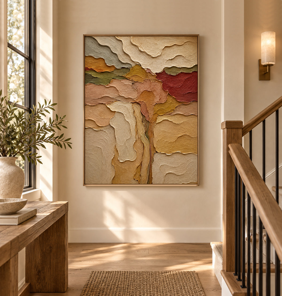 Abstract Desert Landscape Canvas Painting With Earthy Tones And Textured Surface