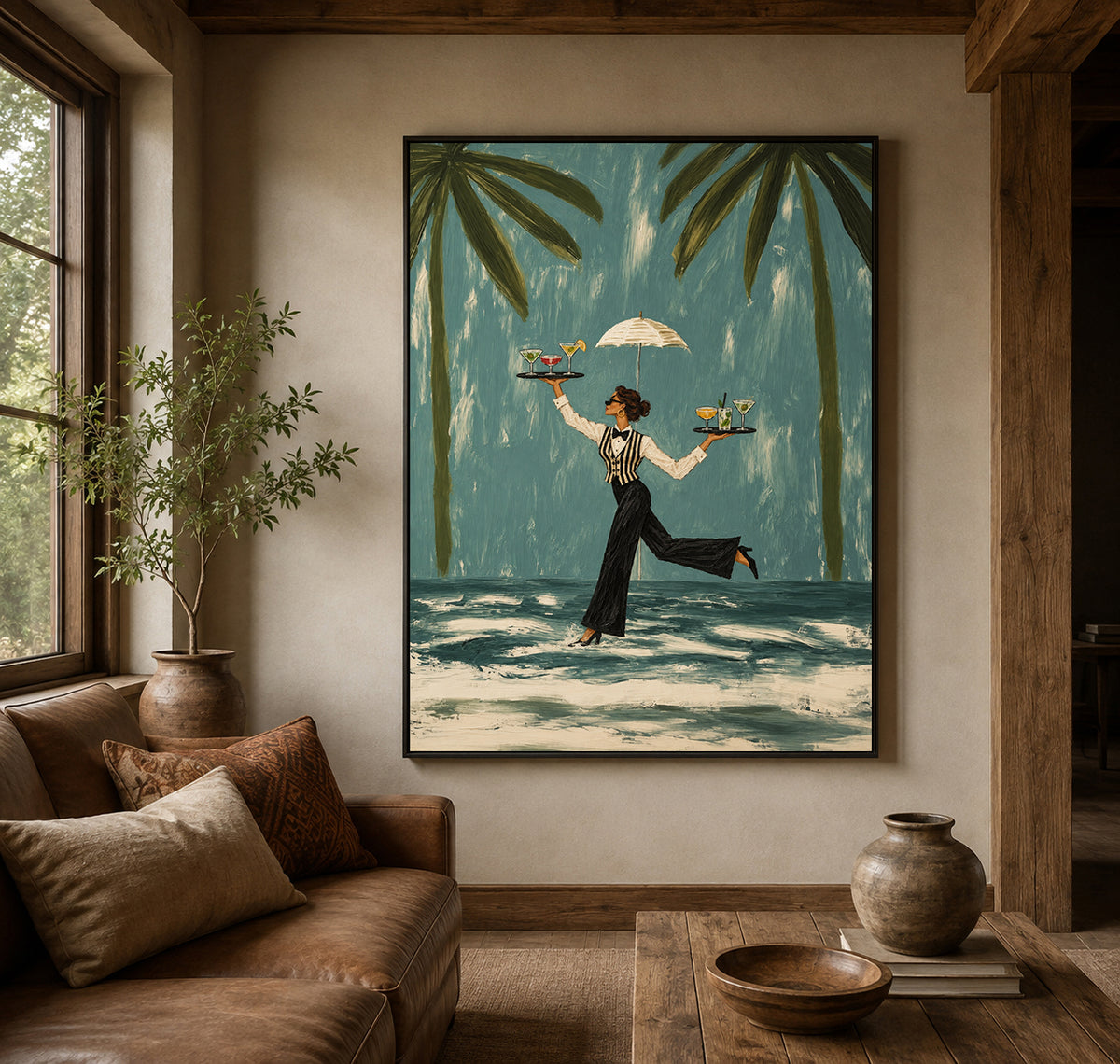 Tropical Bar Wall Art With Palm Trees For Modern Living Rooms
