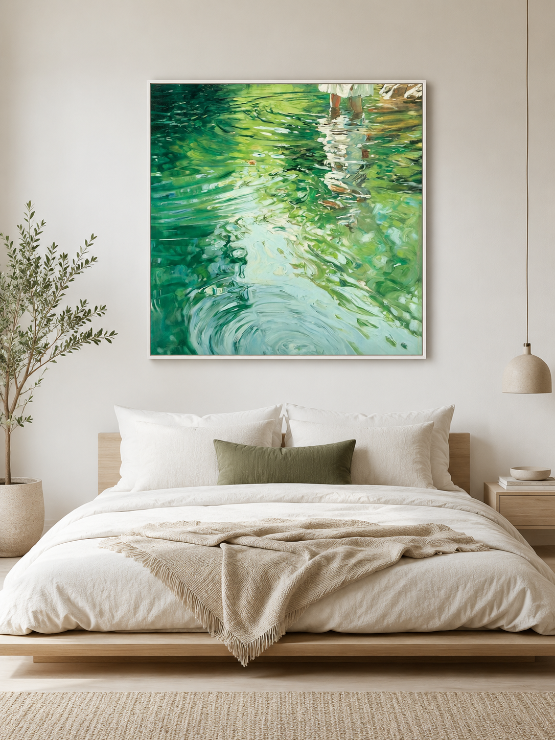 Original Impressionist Water Ripple Art With Girl In White Dress