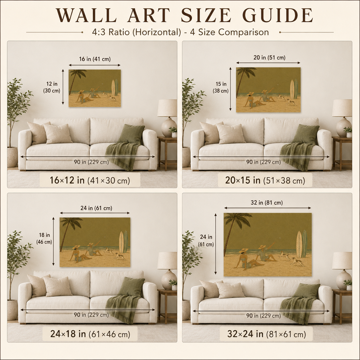 Surfboard Beach Art With Palm Tree And Dogs Vintage Style Original Canvas Painting For Coastal Or Vacation Home Walls