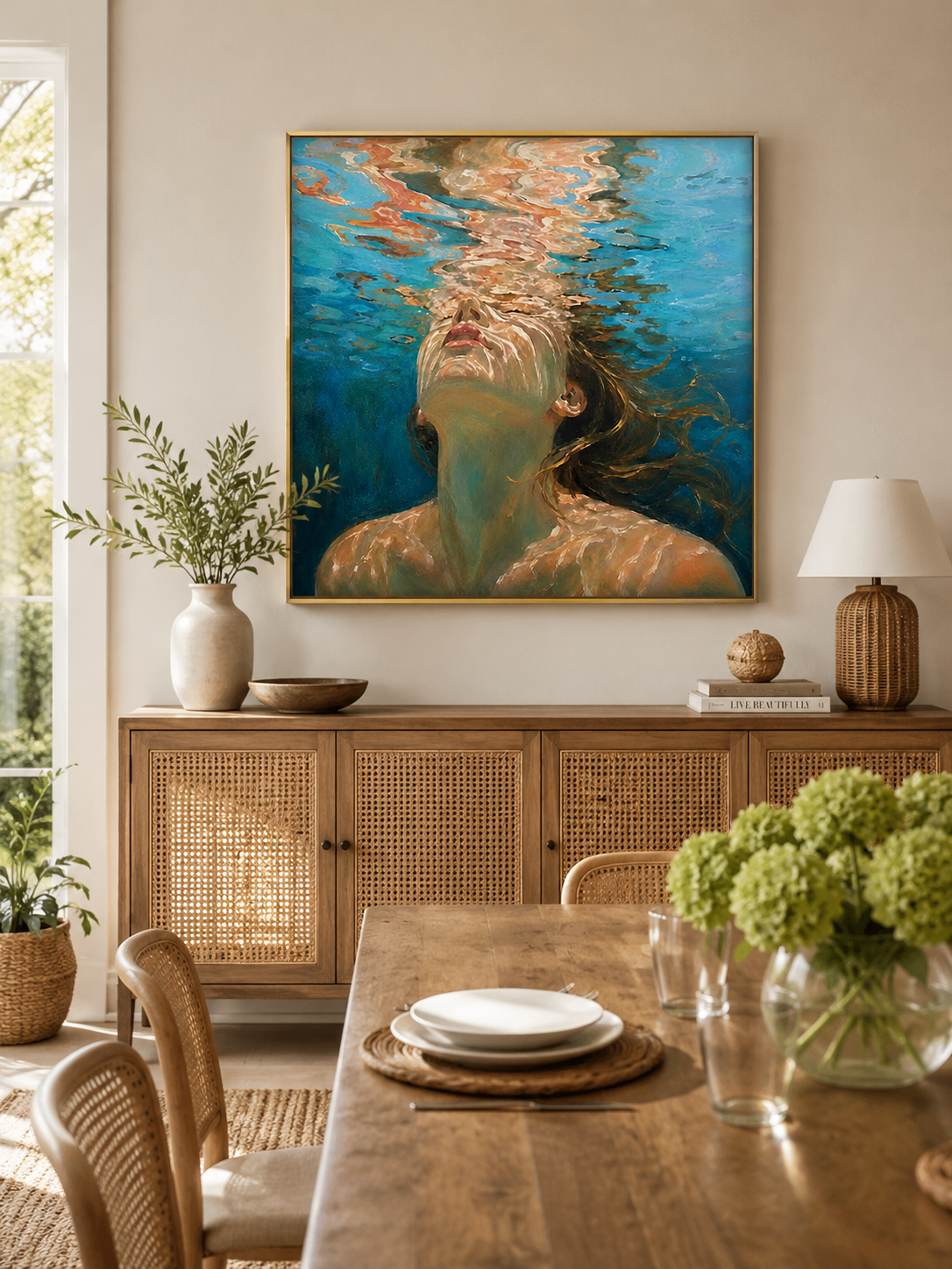 Summer Ocean Goddess Painting With Sunlight Refraction For Beach House Bedroom Decor