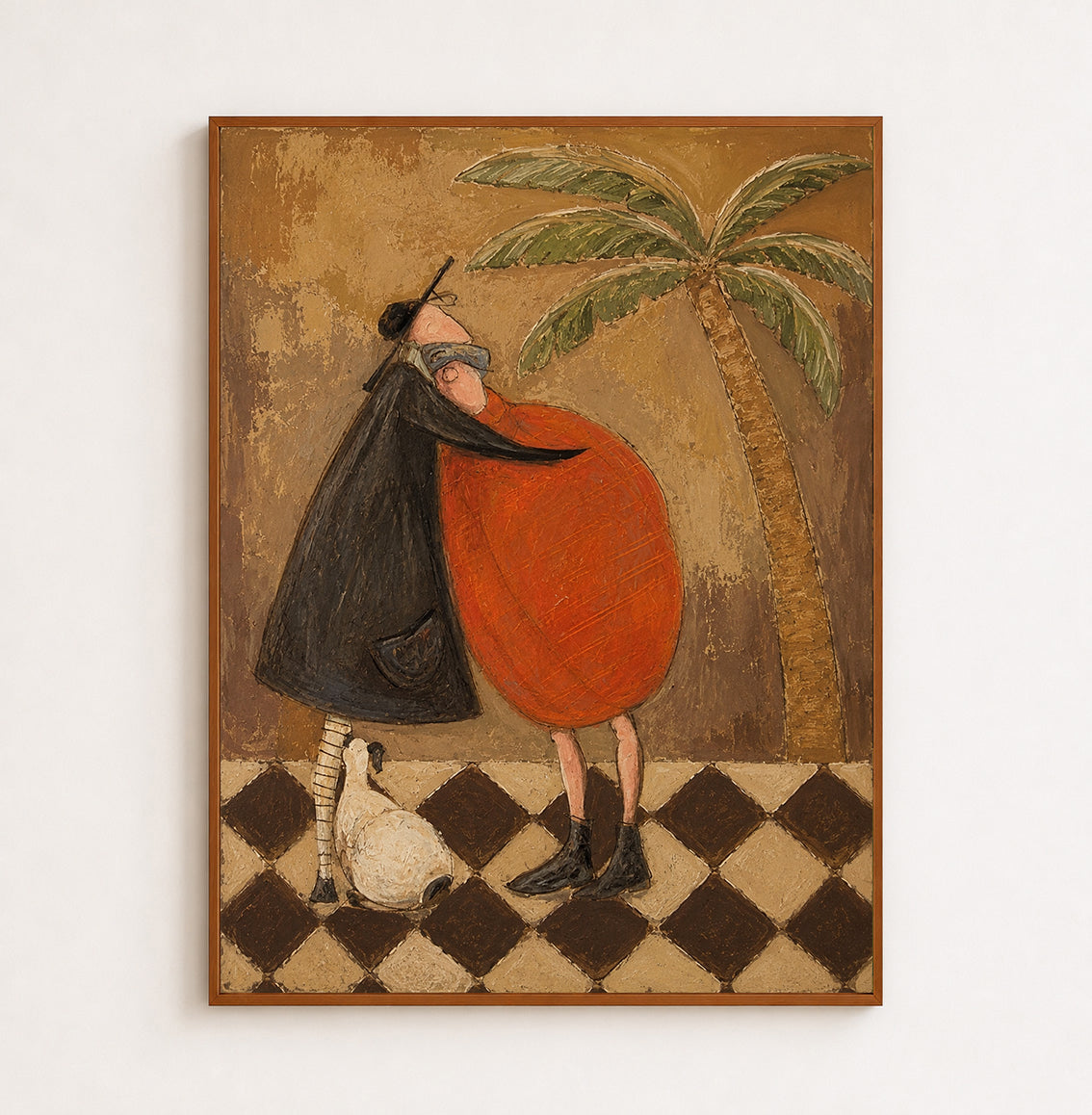 Vintage Tropical Wall Art With Two Figures In Brown Tones For Modern Living Room Decor